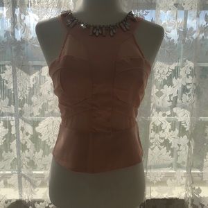 Blush Pink Jeweled Neck Fitted Top